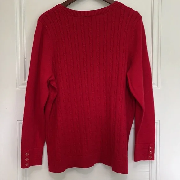 Talbots Cable Knit Long Sleeve Sweater with Button Detailed Sleeves Red 2X - Picture 6 of 8
